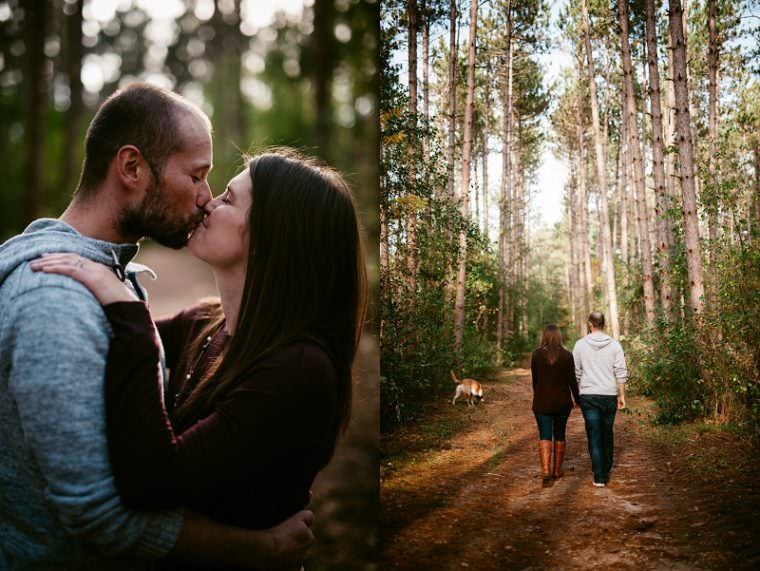 fall engagement with dog, engagement in the woods