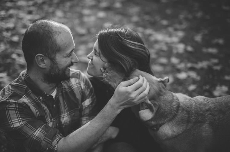 fall engagement with dog, engagement in the woods
