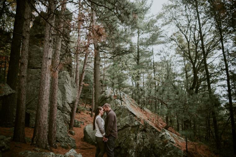 Rainy engagement session in the forest, Black River Falls WI