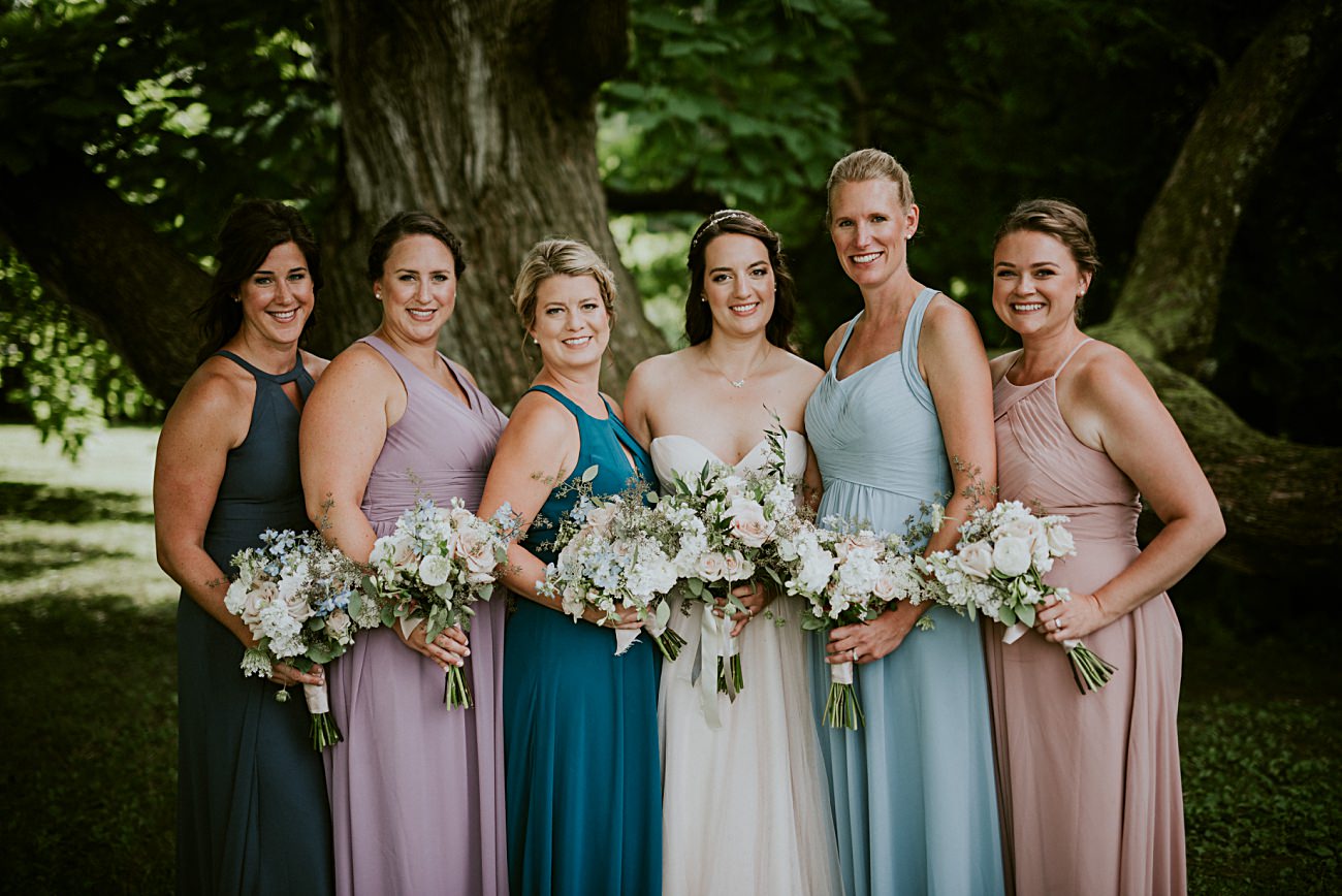 Mismatched Bridesmaid Dresses, Jewel Toned Bridesmaid Dresses, Backyard Hilltop Wedding in Spring Green Wisconsin, Madison WI Wedding Photographer