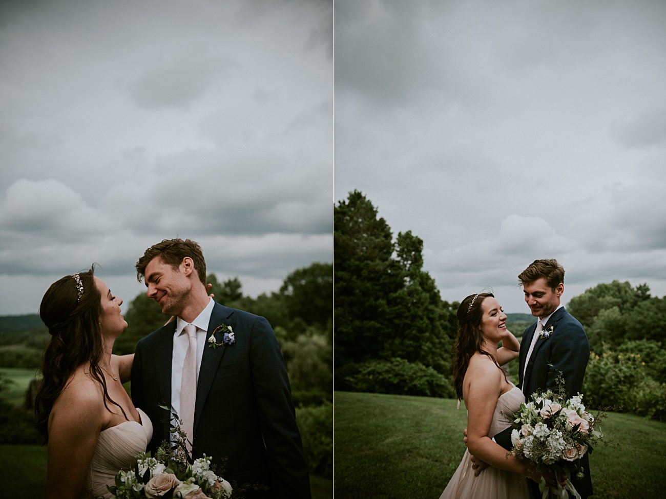 Bride and Groom Photos, Couples photos on wedding days, Stormy sky's, Blush wedding gown, Backyard Hilltop Wedding in Spring Green Wisconsin, Madison WI Wedding Photographer