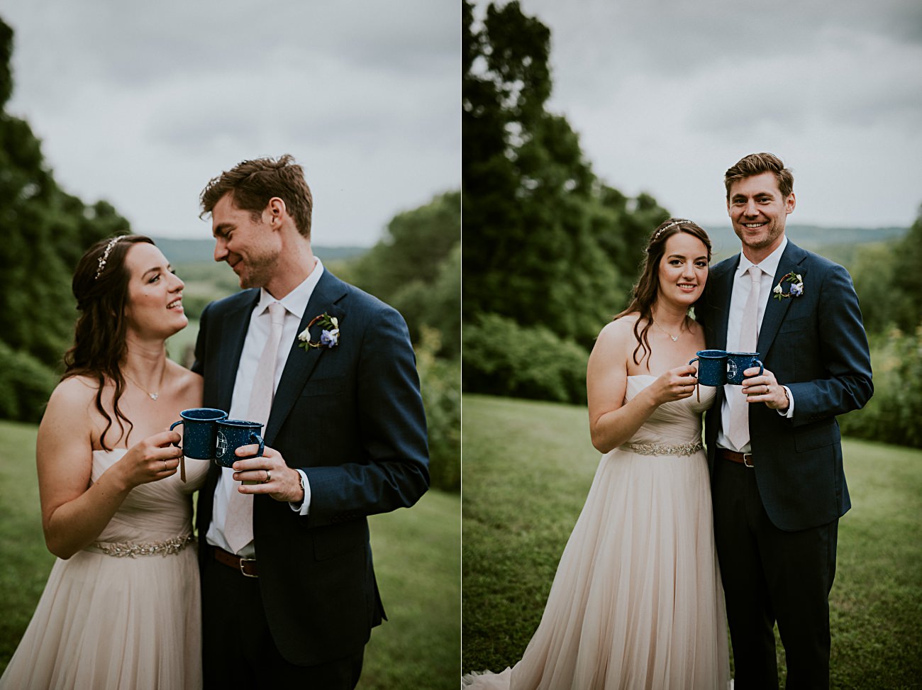 Navy Groom Suit, Bride and Groom Photos, Couples photos on wedding days, Stormy sky's, Blush wedding gown, Backyard Hilltop Wedding in Spring Green Wisconsin, Madison WI Wedding Photographer