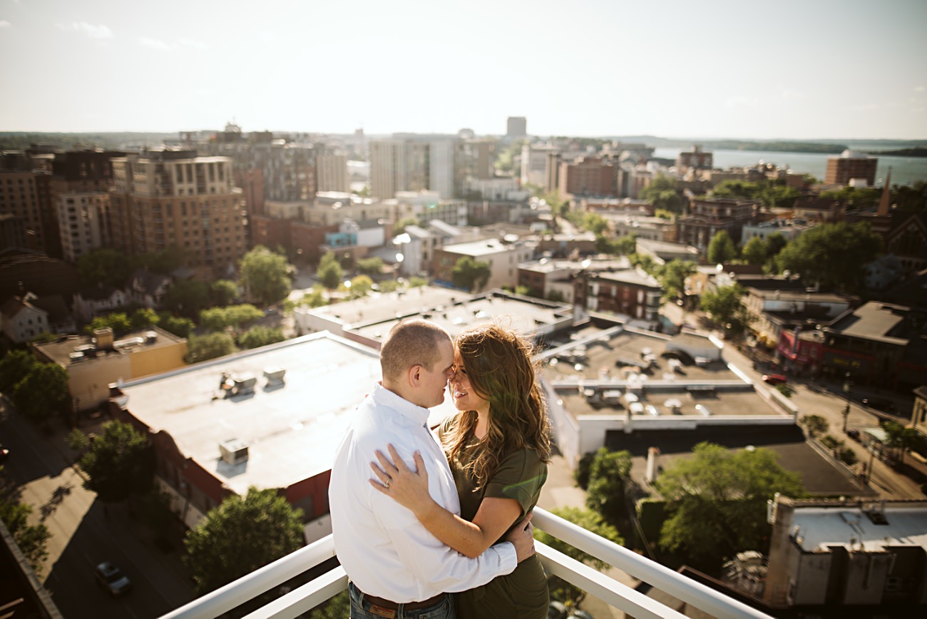rooftop engagement session with dogs, Downtown Madison Wisconsin Engagement, Engagement at State Capital Madison WI, Madison Wisconsin Engagement Photographer