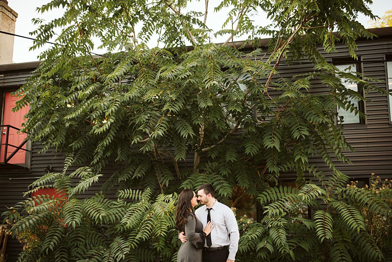 City Engagement Session, Downtown Madison Wisconsin Engagement with Dog, Engagement with Husky