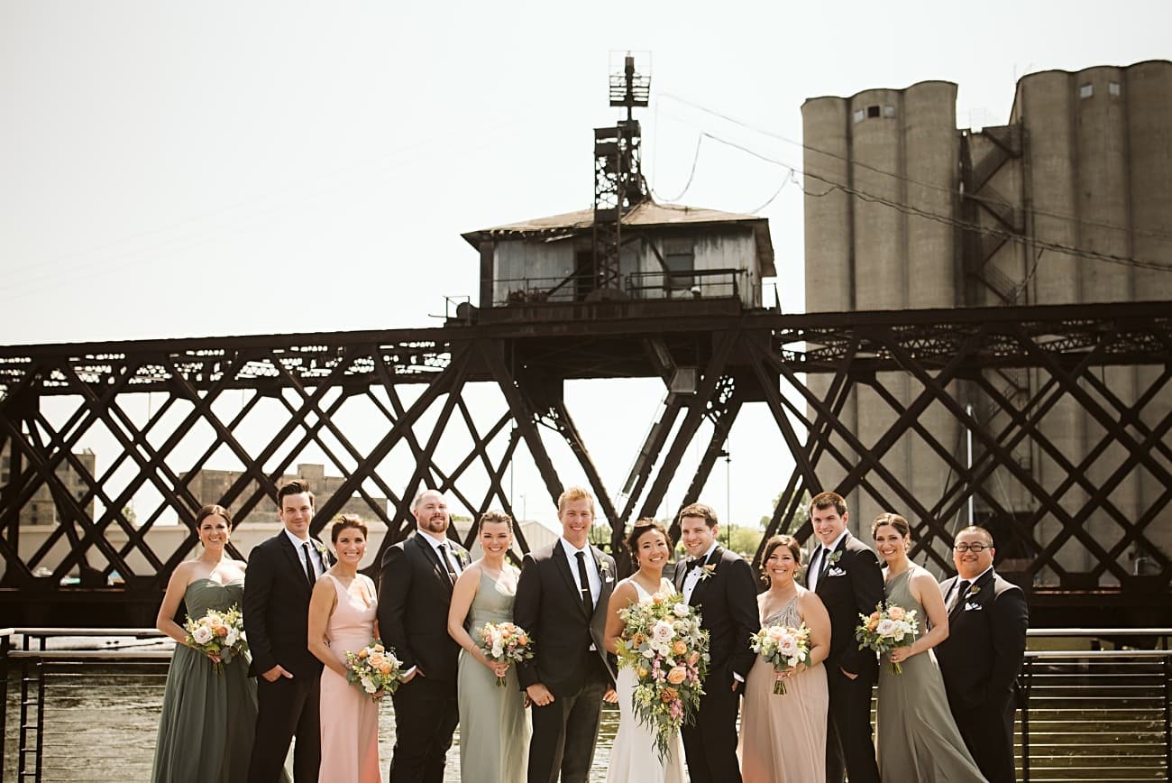 Modern Wedding Party Photos, Riverwalk in Milwaukee, Wedding Party Photo Locations in Milwaukee