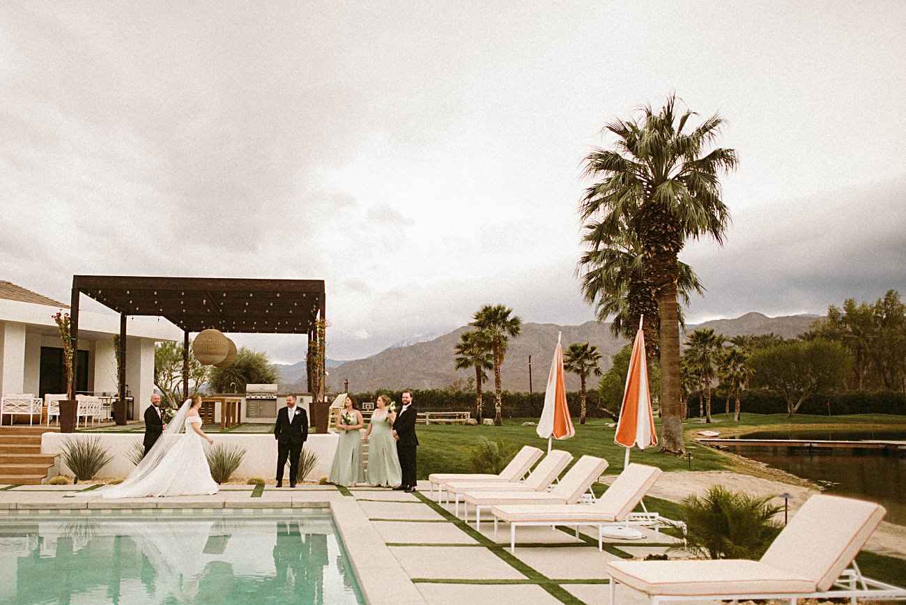Palm Springs Wedding Party Photos by a pool