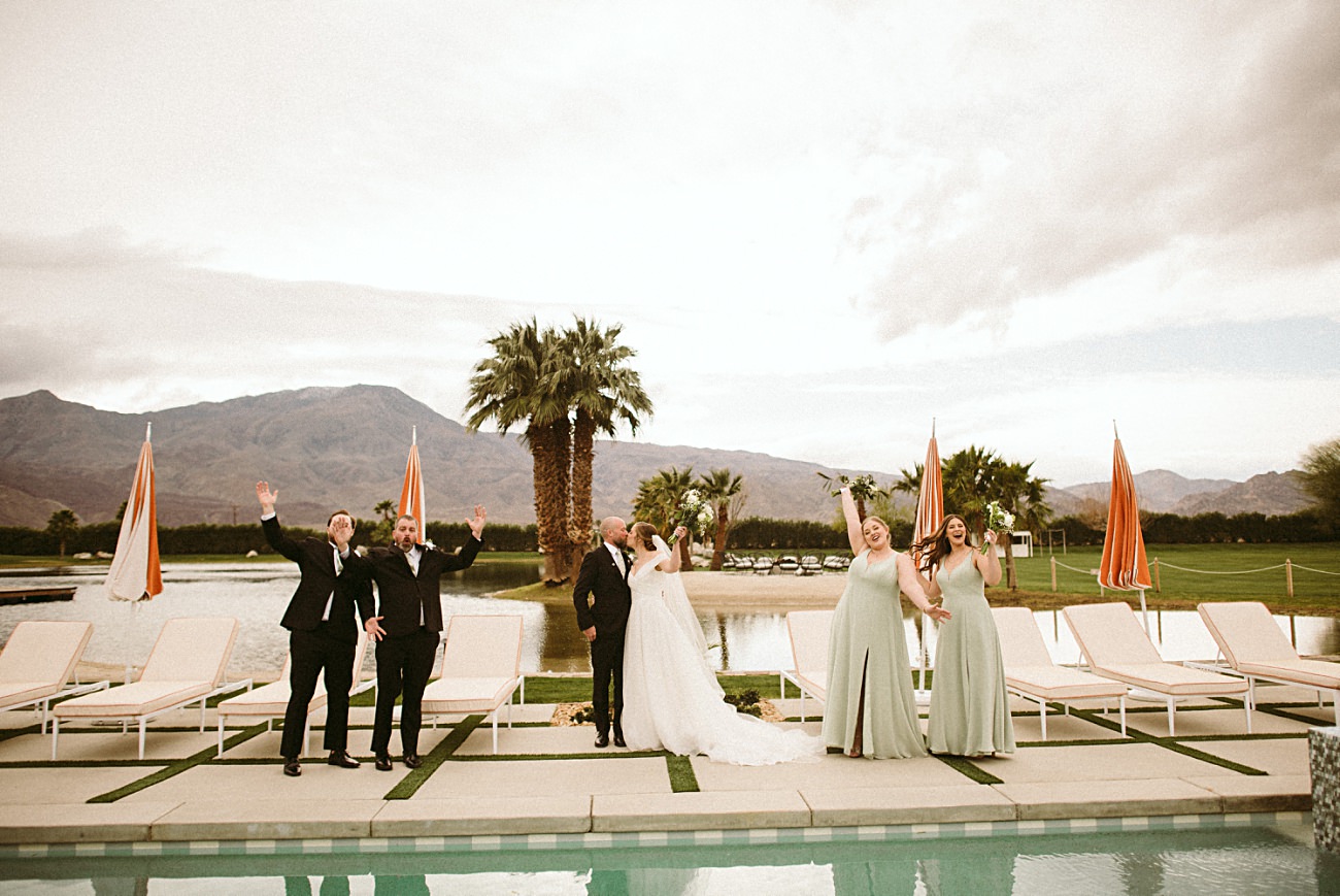 Palm Springs Wedding Party Photos by a pool
