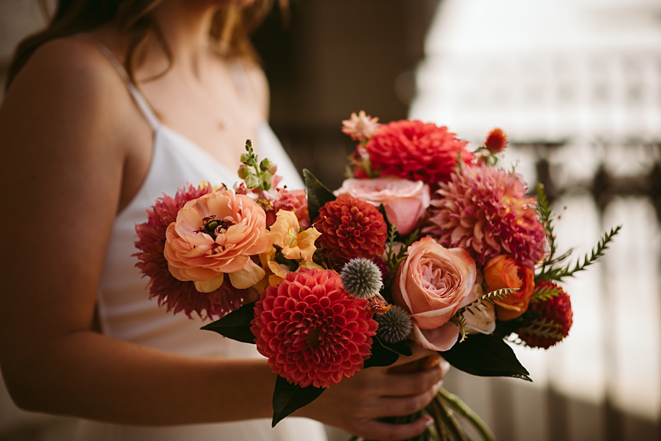 Madison State Capital Elopement, Modern Elopement, Colorful Wedding Bouquet, Madison Elopement Locations